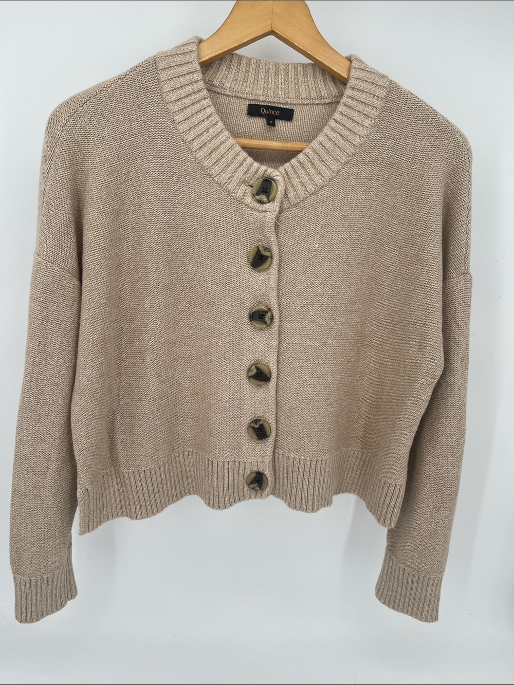 Quince Women's Light Beige Button-Front Organic Cotton Cardigan Small